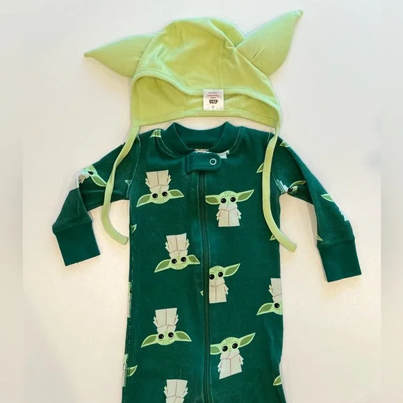 Hanna Andersson - Star Wars “The Child” Bodysuit + Pilot Cap - Size 3-6 Months - Picture 1 of 5